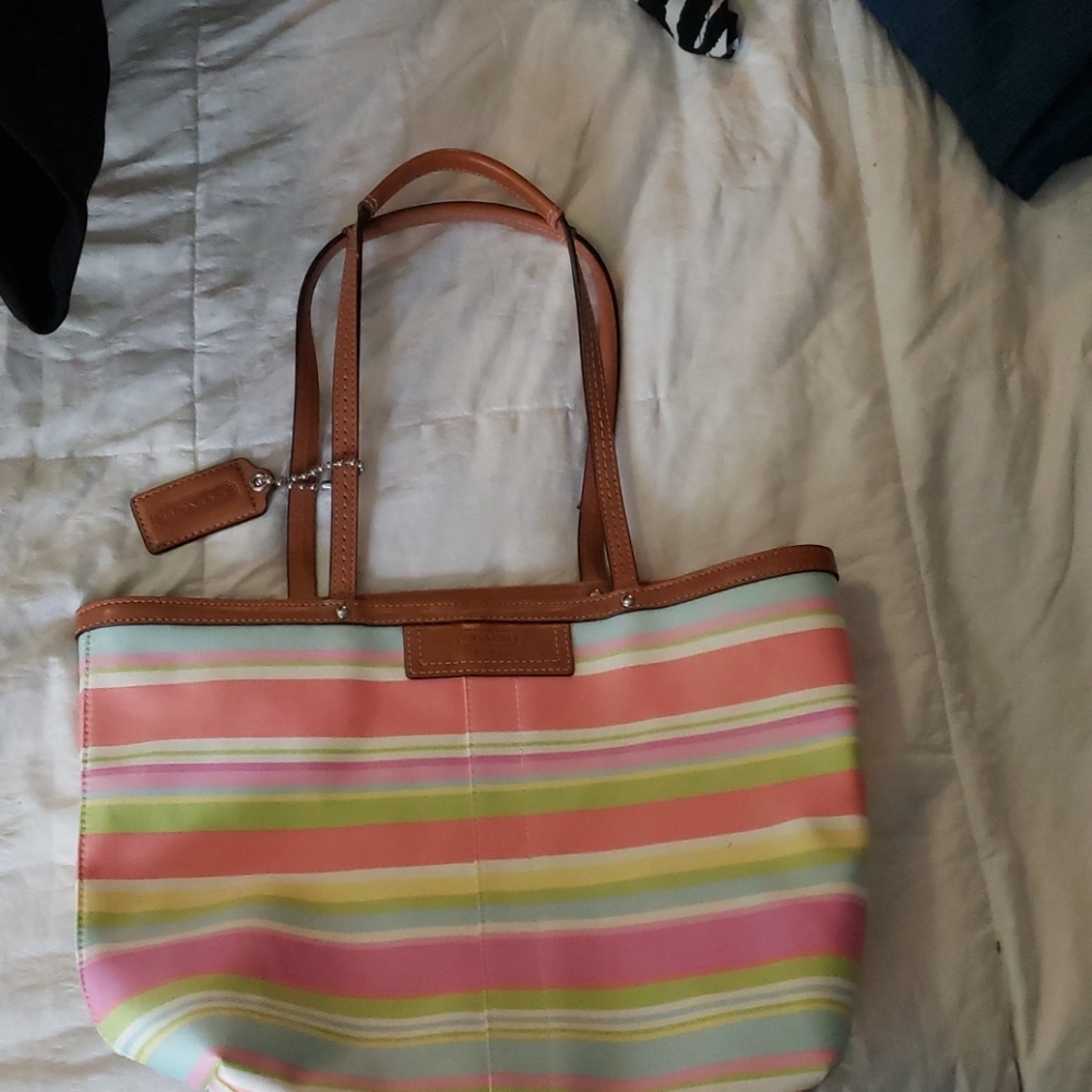 Coach striped tote